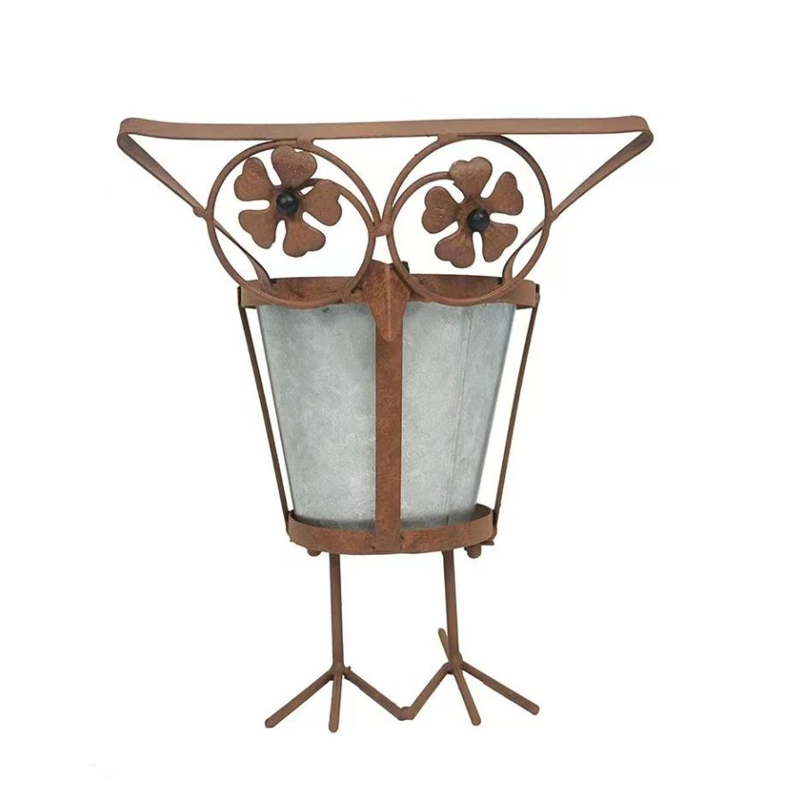 Arty Owl w/Galvanised Potplanter 18.5x15x23cm